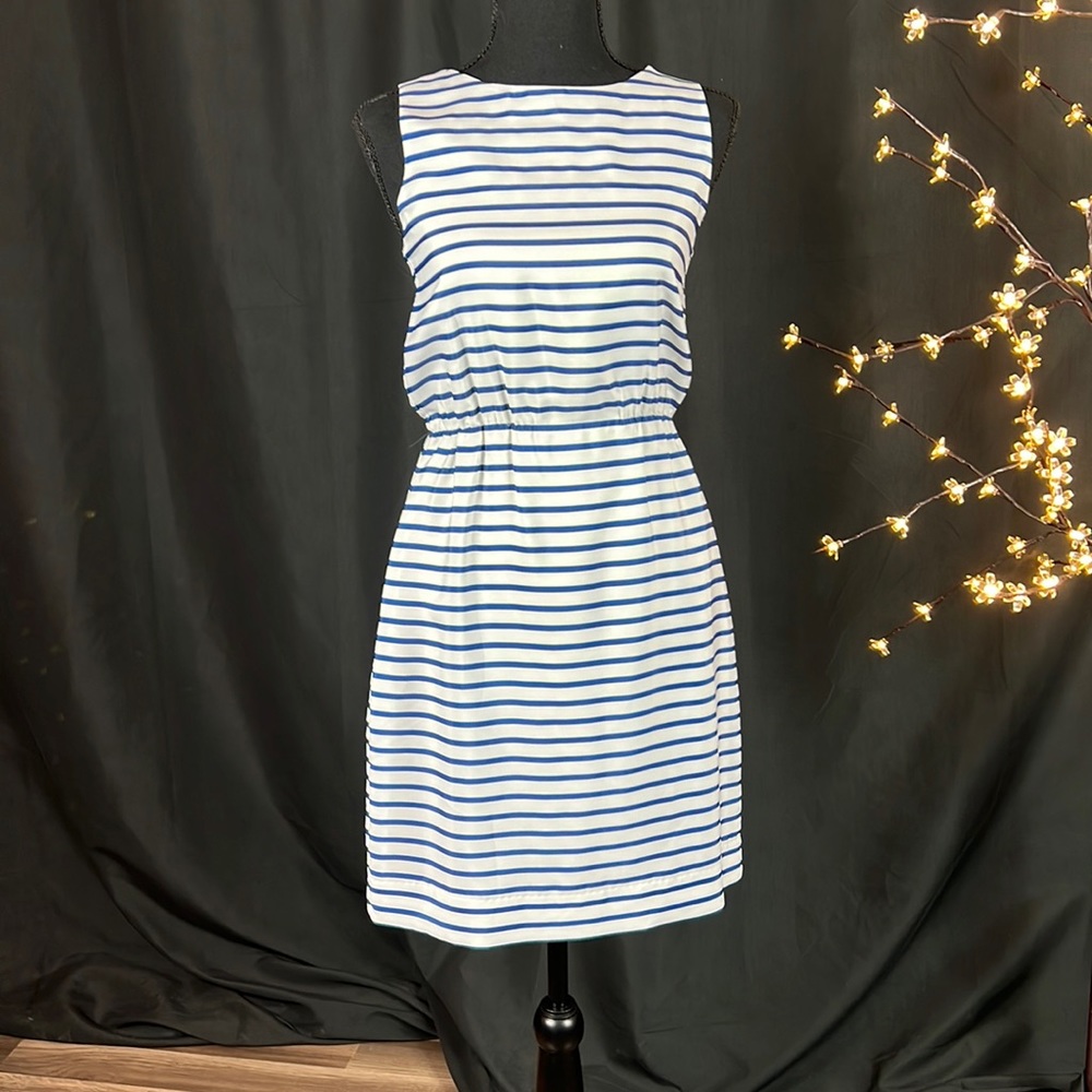 J. Crew White/Blue Striped Dress